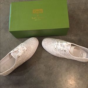 Keds Kate Spade white glitter shoes